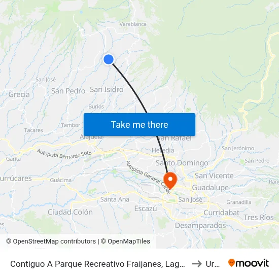 Contiguo A Parque Recreativo Fraijanes, Laguna Alajuela to Uruca map