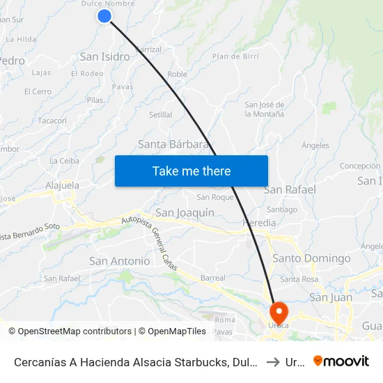 Cercanías A Hacienda Alsacia Starbucks, Dulce Nombre Alajuela to Uruca map