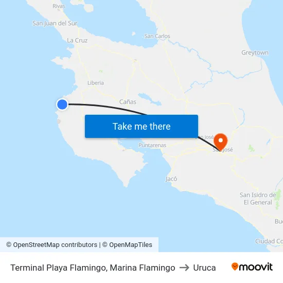 Terminal Playa Flamingo, Marina Flamingo to Uruca map