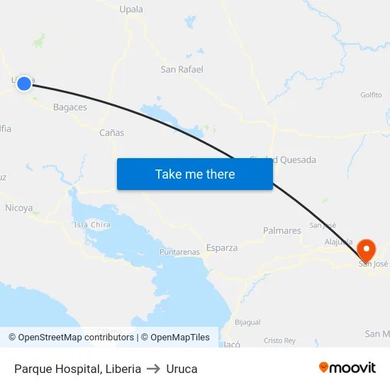 Parque Hospital, Liberia to Uruca map
