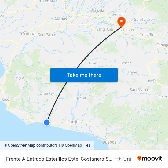 Frente A Entrada Esterillos Este, Costanera Sur Parrita to Uruca map
