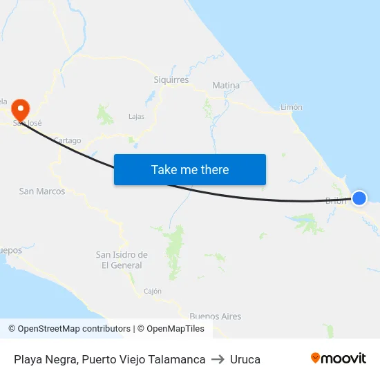 Playa Negra, Puerto Viejo Talamanca to Uruca map