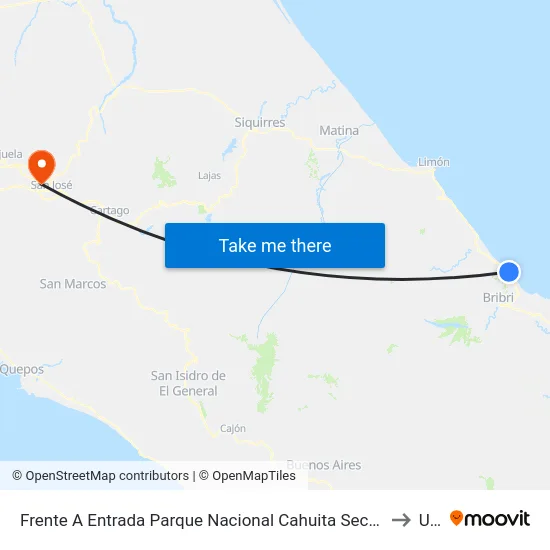Frente A Entrada Parque Nacional Cahuita Sector Puerto Vargas, Corredor Caribe Talamanca to Uruca map