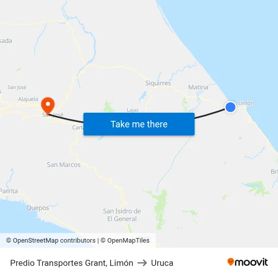 Predio Transportes Grant, Limón to Uruca map