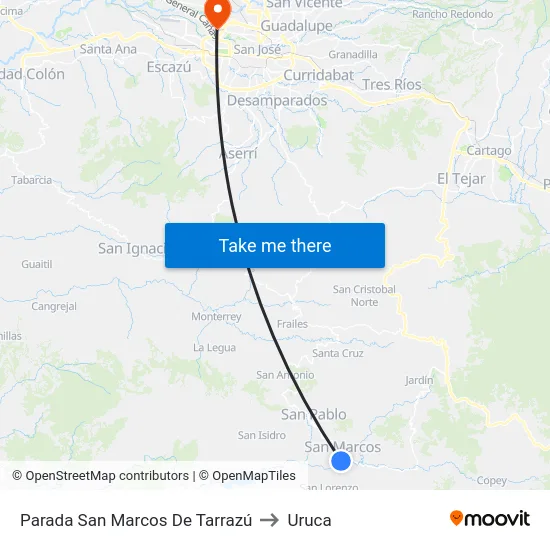 Parada San Marcos De Tarrazú to Uruca map