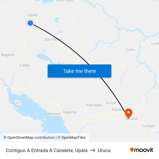 Contiguo A Entrada A Canalete, Upala to Uruca map