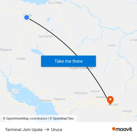 Terminal Jsm Upala to Uruca map