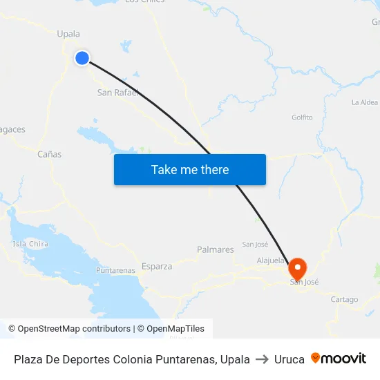 Plaza De Deportes Colonia Puntarenas, Upala to Uruca map