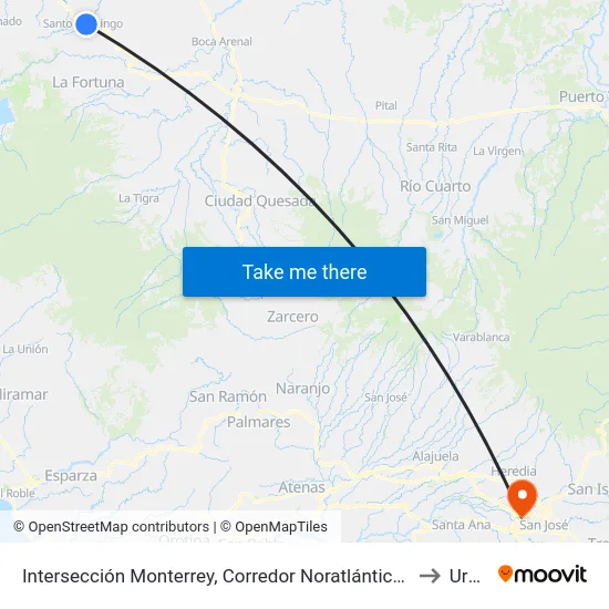 Intersección Monterrey, Corredor Noratlántico San Carlos to Uruca map
