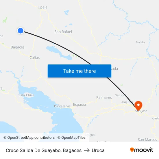 Cruce Salida De Guayabo, Bagaces to Uruca map