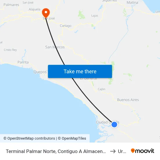 Terminal Palmar Norte, Contiguo A Almacenes El Colono to Uruca map