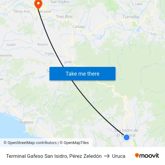 Terminal Gafeso San Isidro, Pérez Zeledón to Uruca map