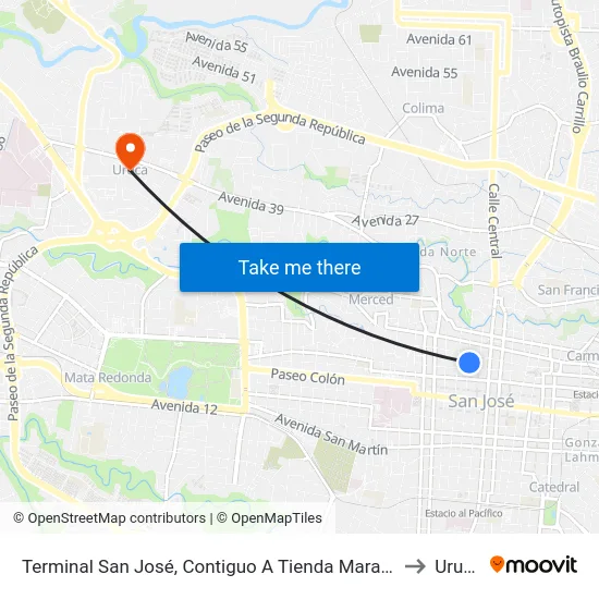 Terminal San José, Contiguo A Tienda Maracay to Uruca map