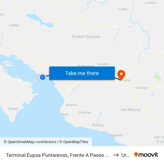Terminal Eupsa Puntarenas, Frente A Paseo De Los Turistas to Uruca map