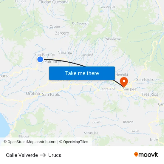 Calle Valverde to Uruca map