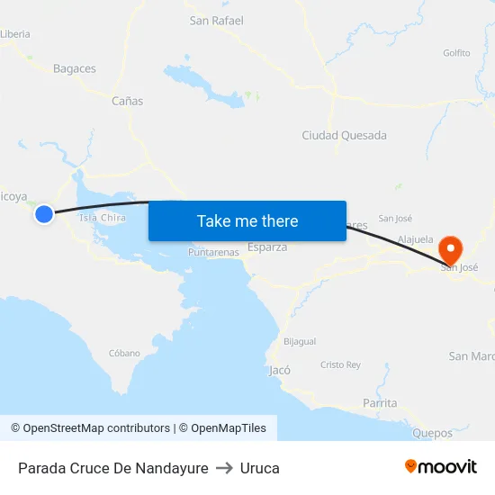 Parada Cruce De Nandayure to Uruca map