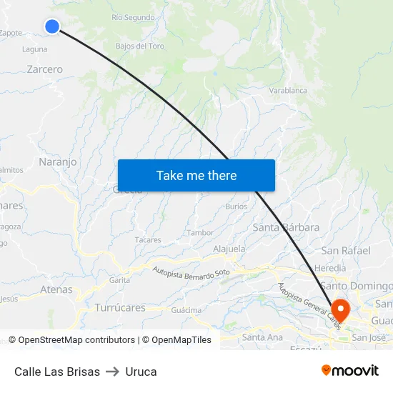 Calle Las Brisas to Uruca map