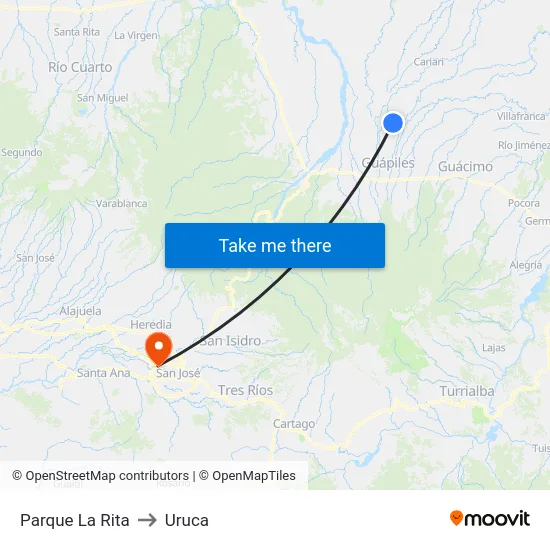 Parque La Rita to Uruca map