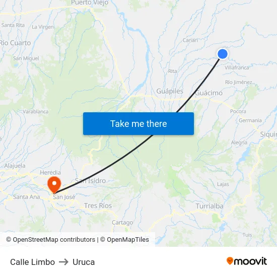 Calle Limbo to Uruca map