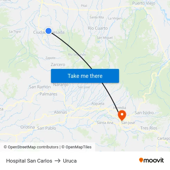 Hospital San Carlos to Uruca map
