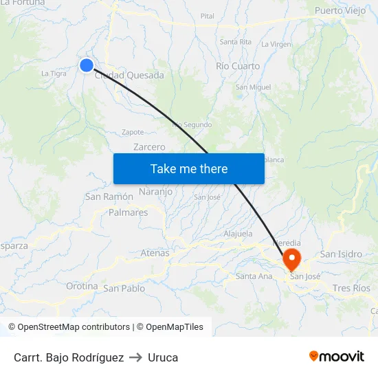 Carrt. Bajo Rodríguez to Uruca map