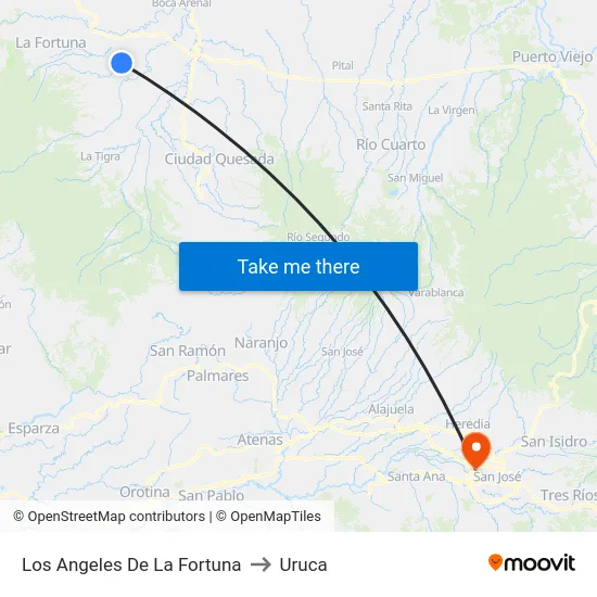 Los Angeles De La Fortuna to Uruca map