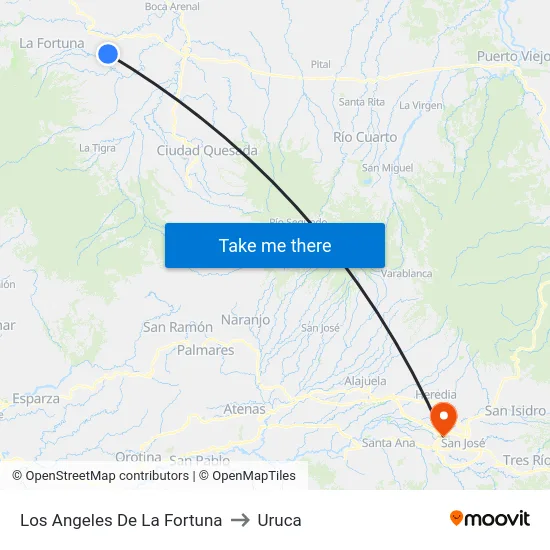 Los Angeles De La Fortuna to Uruca map