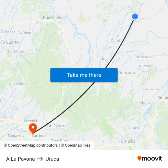 A La Pavona to Uruca map