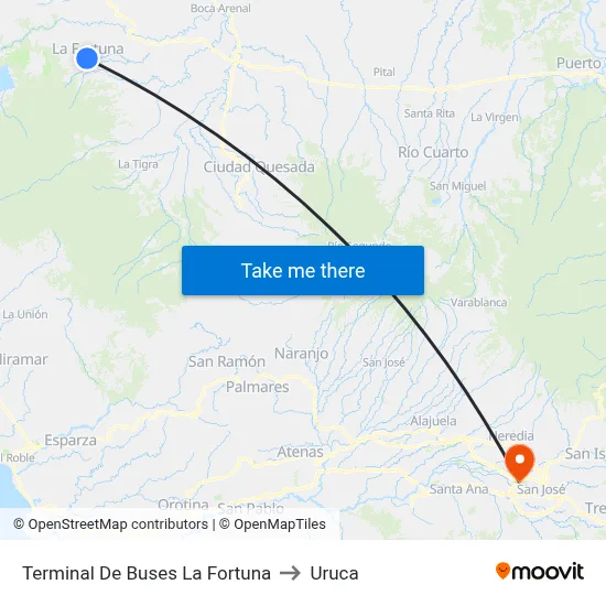 Terminal De Buses La Fortuna to Uruca map