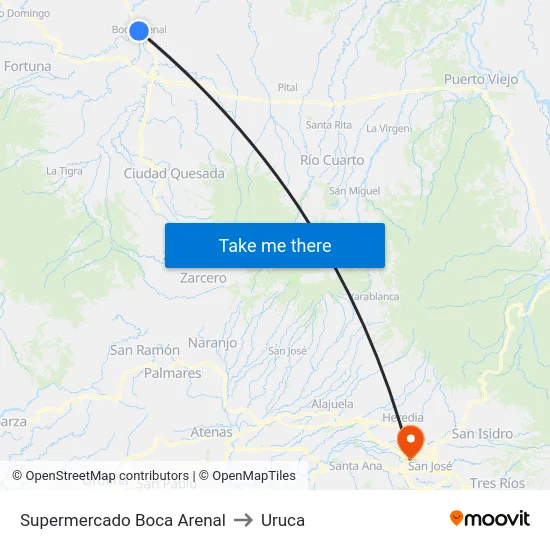 Supermercado Boca Arenal to Uruca map