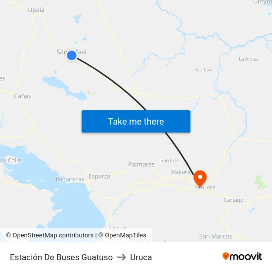 Estación De Buses Guatuso to Uruca map