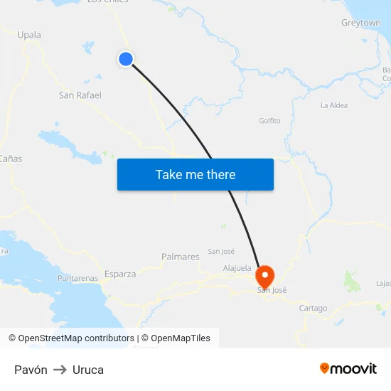 Pavón to Uruca map