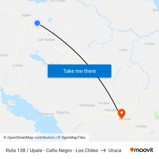 Ruta 138 / Upala - Caño Negro - Los Chiles to Uruca map