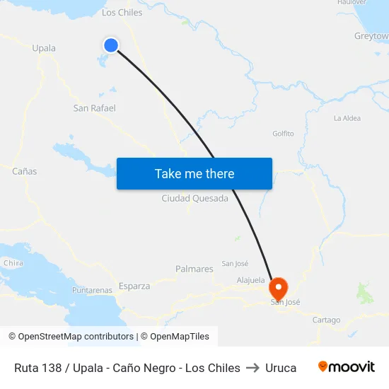Ruta 138 / Upala - Caño Negro - Los Chiles to Uruca map