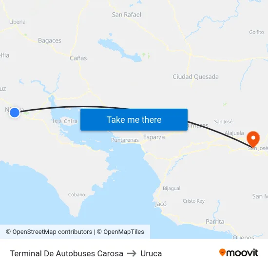 Terminal De Autobuses Carosa to Uruca map