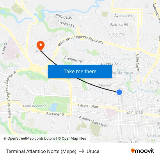 Terminal Atlántico Norte (Mepe) to Uruca map