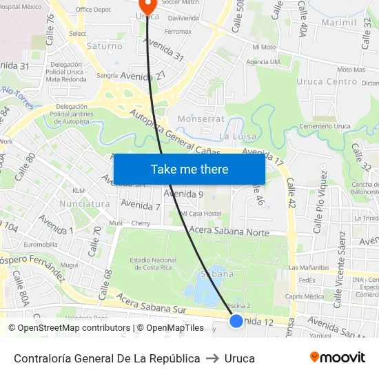 Contraloría General De La República to Uruca map