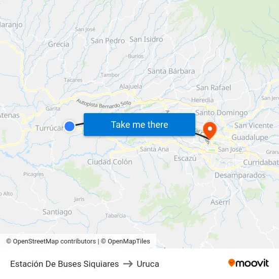 Estación De Buses Siquiares to Uruca map