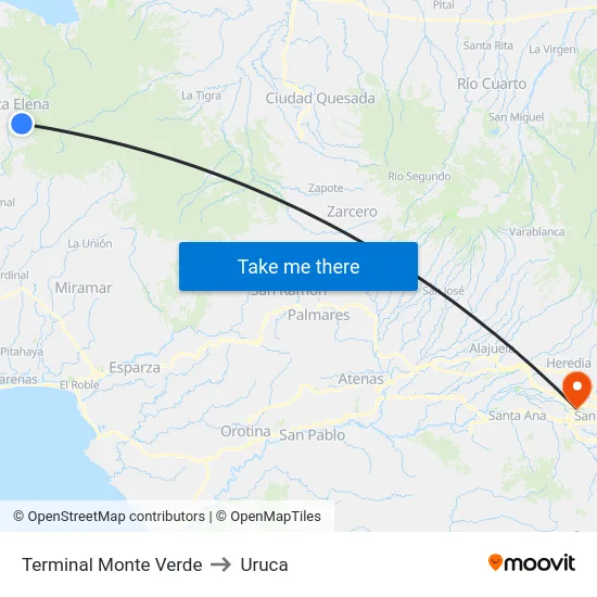 Terminal Monte Verde to Uruca map