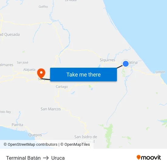 Terminal Batán to Uruca map