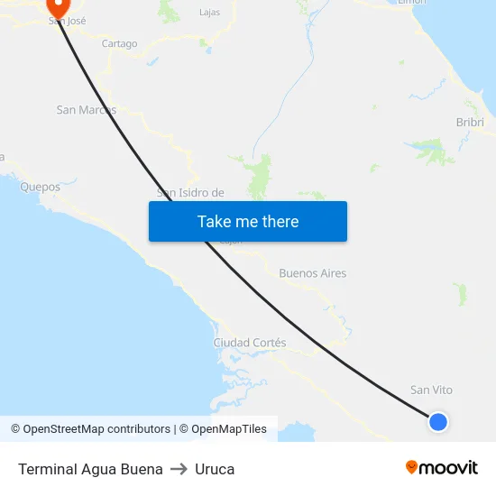 Terminal Agua Buena to Uruca map