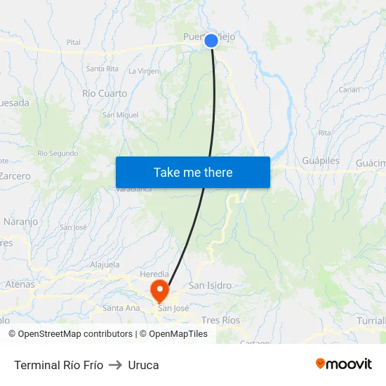 Terminal Río Frío to Uruca map