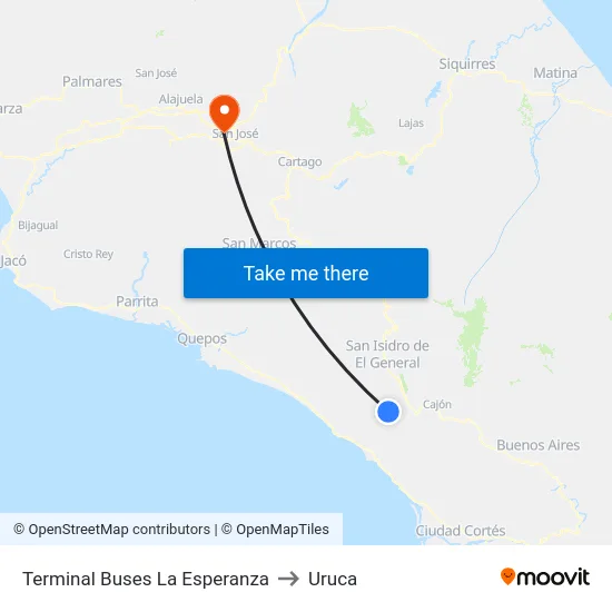 Terminal Buses La Esperanza to Uruca map