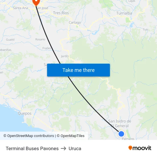 Terminal Buses Pavones to Uruca map