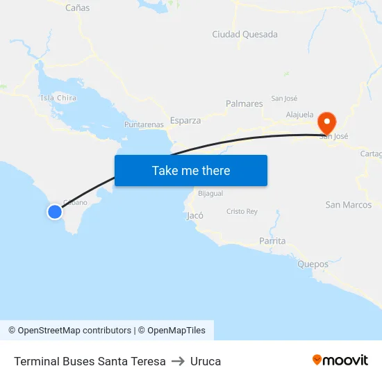 Terminal Buses Santa Teresa to Uruca map