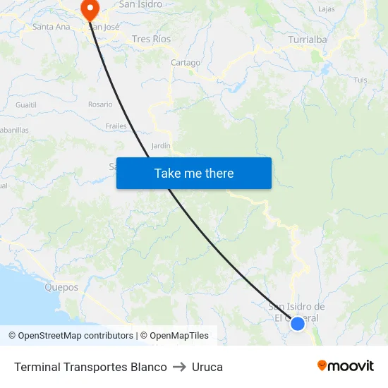 Terminal Transportes Blanco to Uruca map