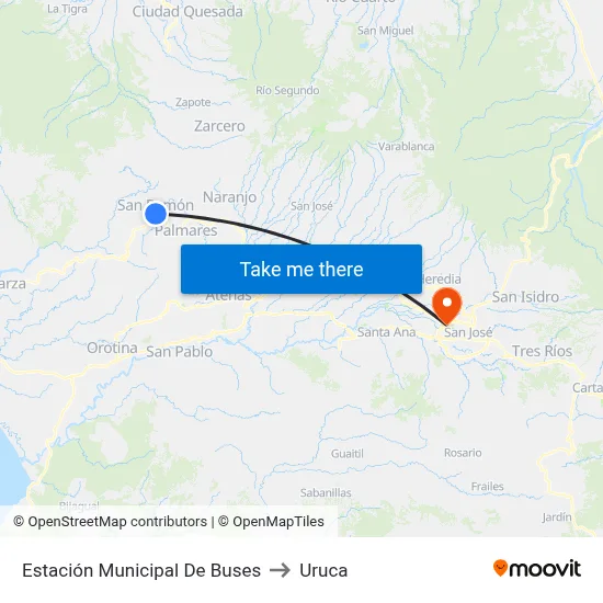 Estación Municipal De Buses to Uruca map