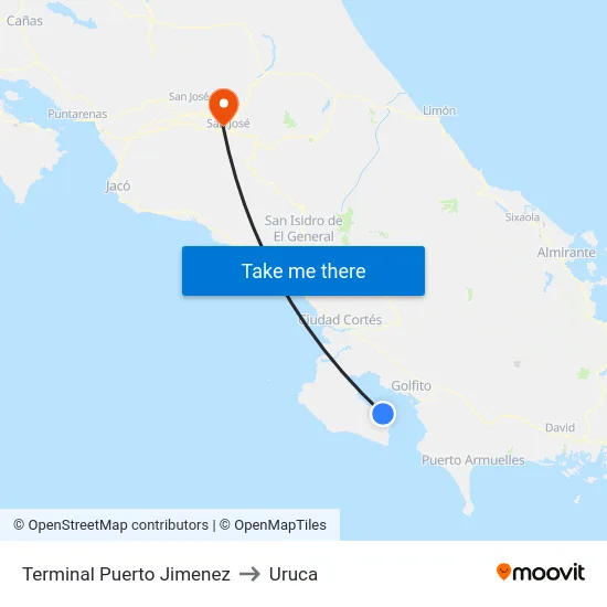 Terminal Puerto Jimenez to Uruca map