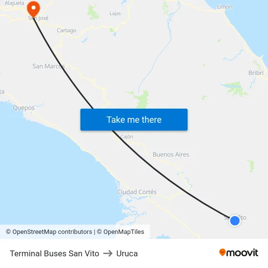 Terminal Buses San Vito to Uruca map