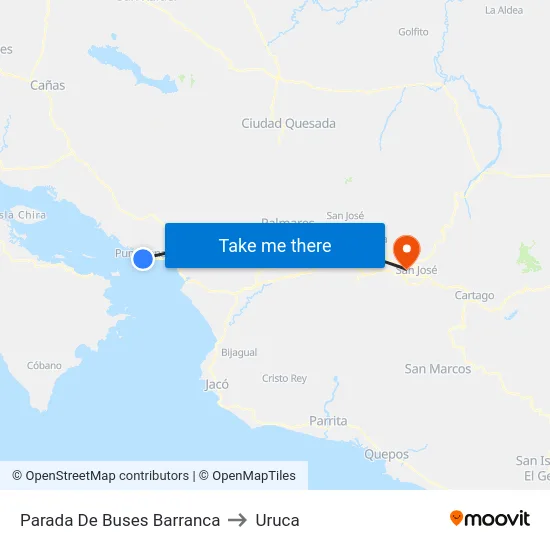 Parada De Buses Barranca to Uruca map